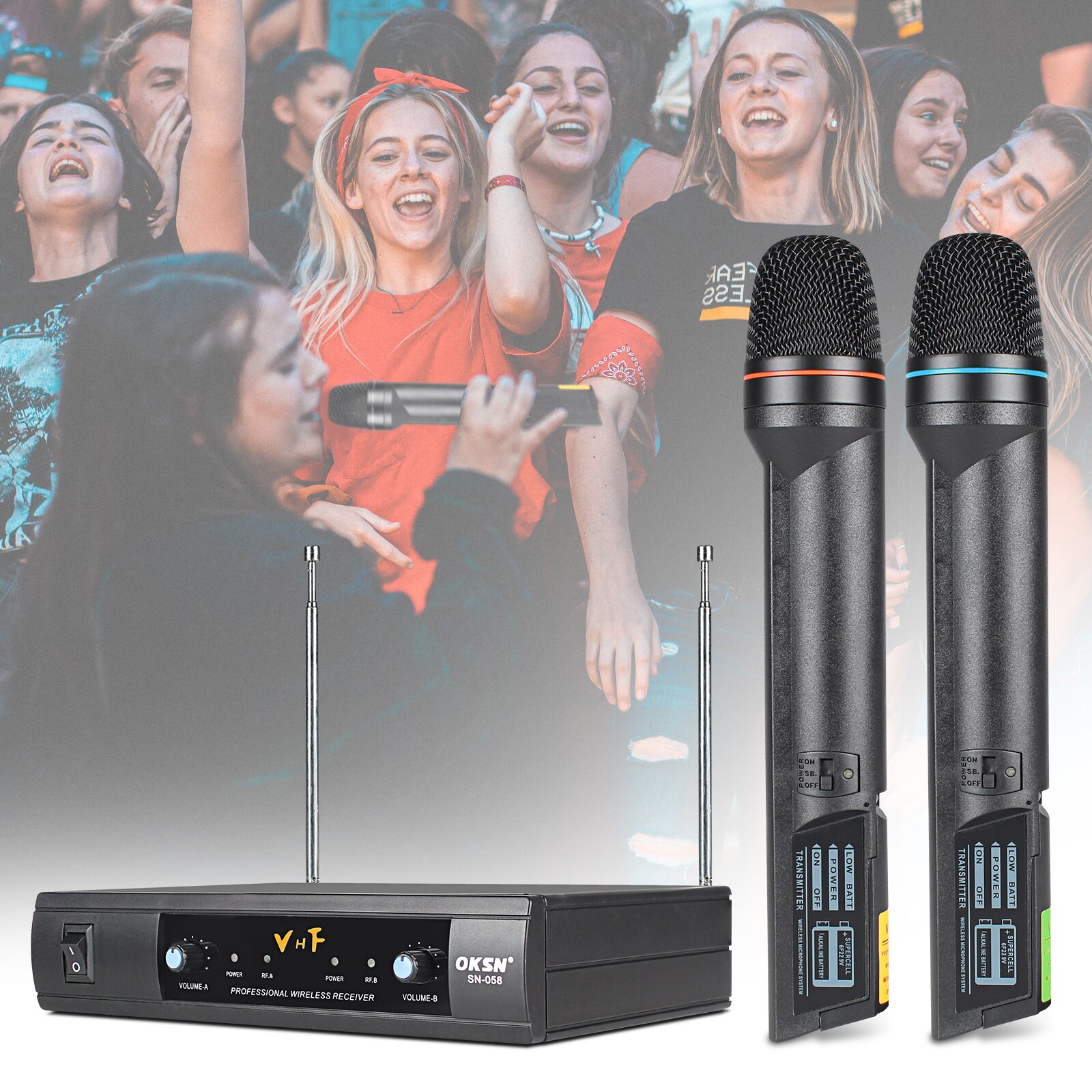 2 Channels VHF Wireless Microphone Dynamic Mic Karaoke system1/4&#39;&#39; Output for Church Party Show