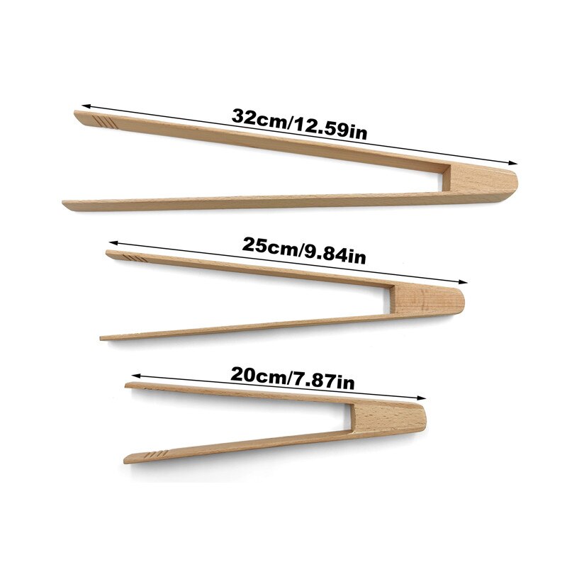 Wooden Food Toast Tongs Kitchen Gadgets BBQ Grilling Tong Salad Bread Serving Tong Dessert Sugar Ice Clip Cooking Baking Tools