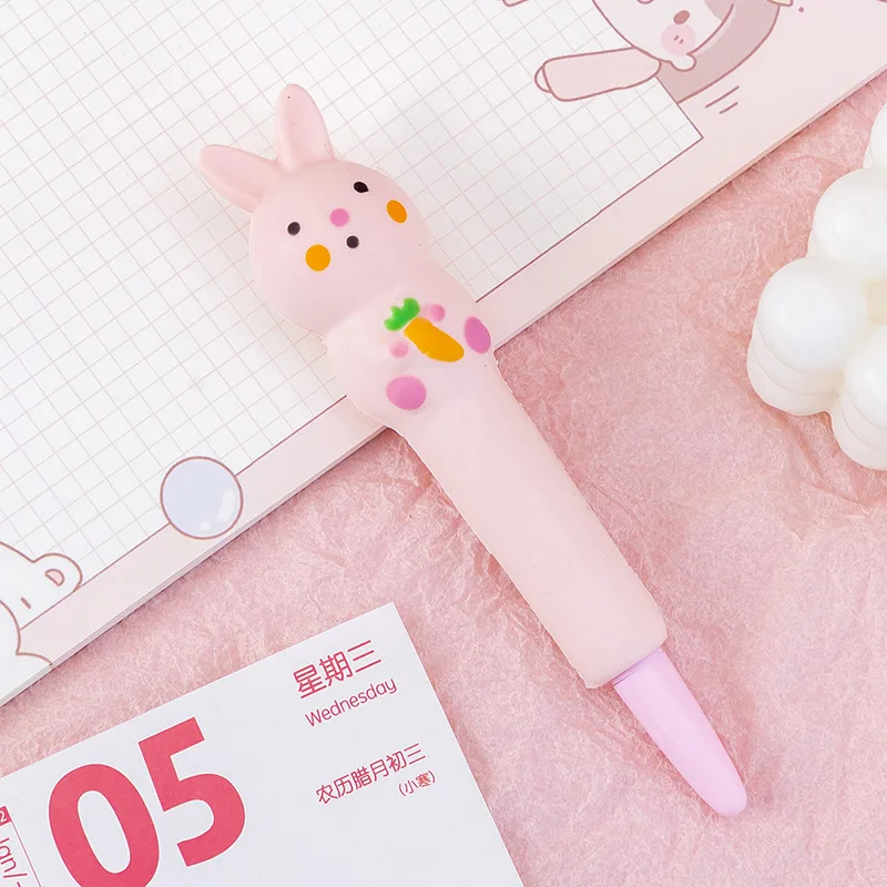 Stress Relieve Gel Pens Kawaii Rabbit Squishy Foam Signature Pens Cute Roller Pens for School Korean Stationery Office Supplies: light green