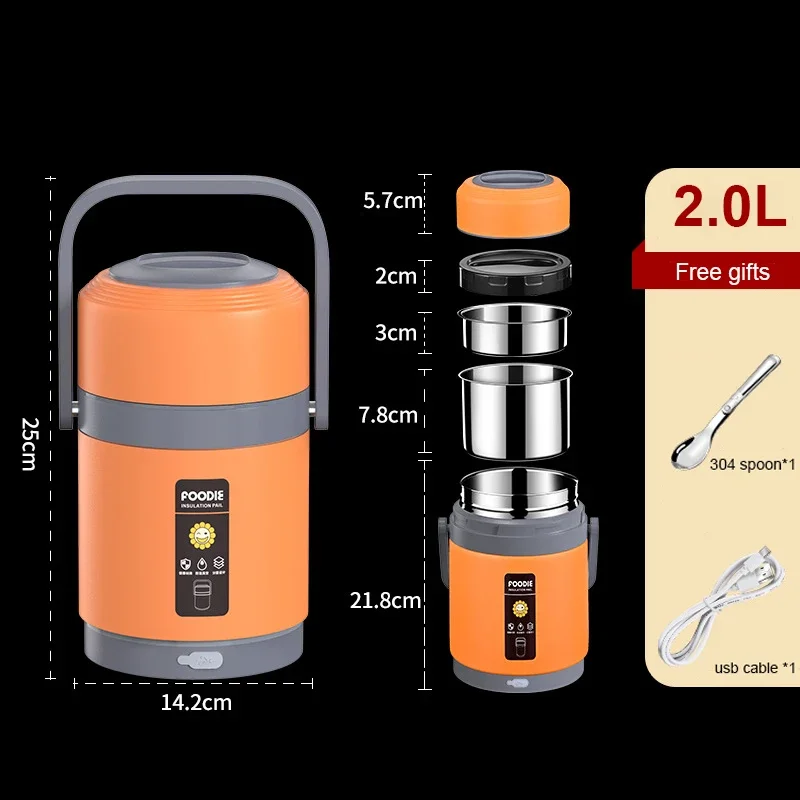 USB Electric Heated Lunch Box Stainless Steel Food Warmer Bento Lunch Box Container for Food Thermal Boxes for Office School: Silver