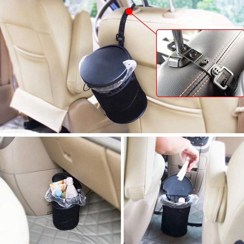 Coche basura portátil cubo de basura compacto plegable bolsa de residuos-cesta de basura Bin negro