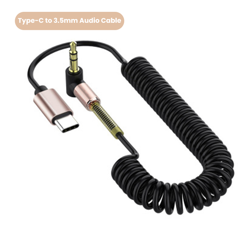 Kabel audio typu C typu C/3,5 mm do gniazda 3,5 mm AUX do tabletu Samsung Xiaomi Podłącz do głośnika Kabel sprężynowy słuchawek: Black
