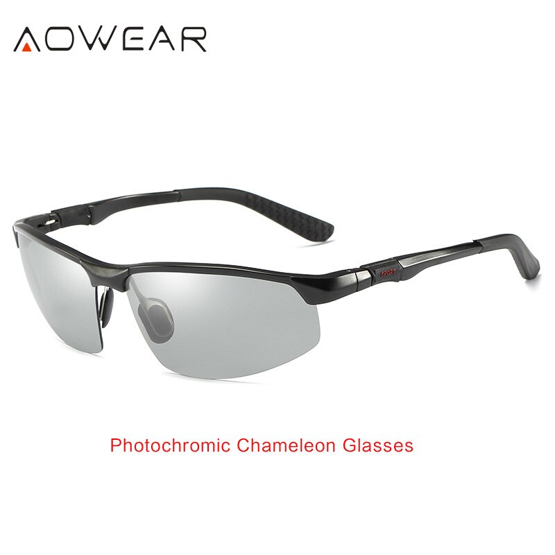 AOWEAR Photochromic Sunglasses Men Polarized Chameleon Glasses Male Change Color Sun Glasses HD Day Night Vision Driving Eyewear: C2 Black