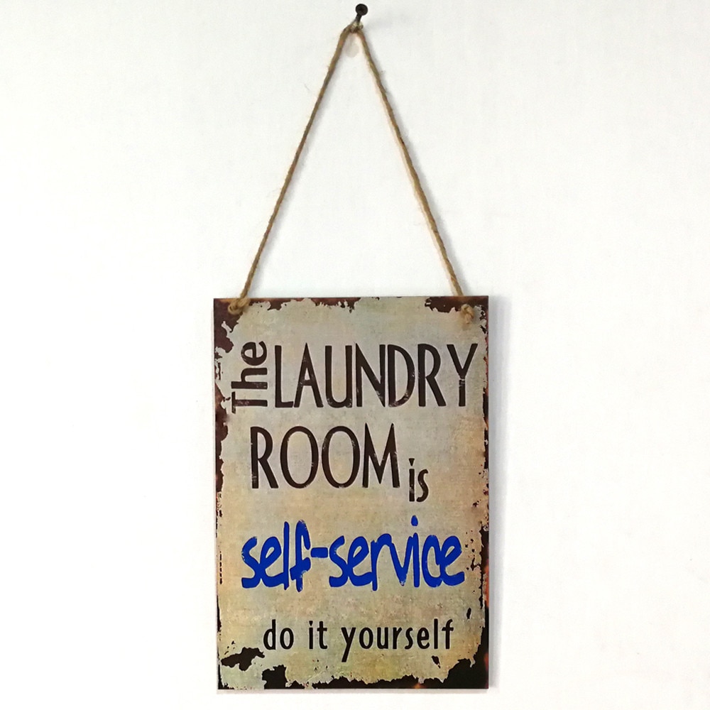 Wooden Laundry Room Wall Door Hanging Sign Plaque Pendant Prompt Decoration With #30