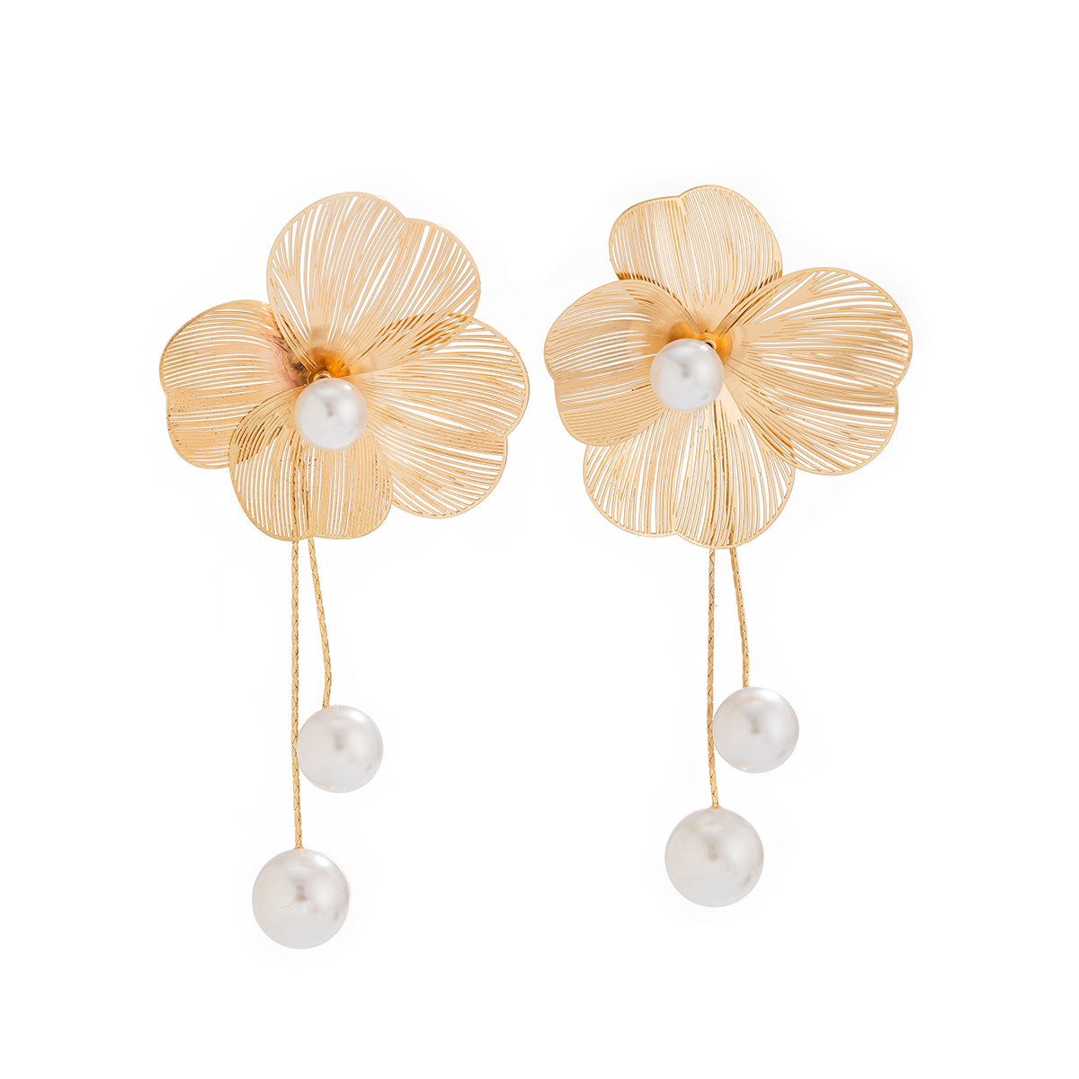 Pendientes largos románticos con borlas y pétalos de flores para mujer, aretes colgantes con perlas de imitación, de joyería para boda 2024