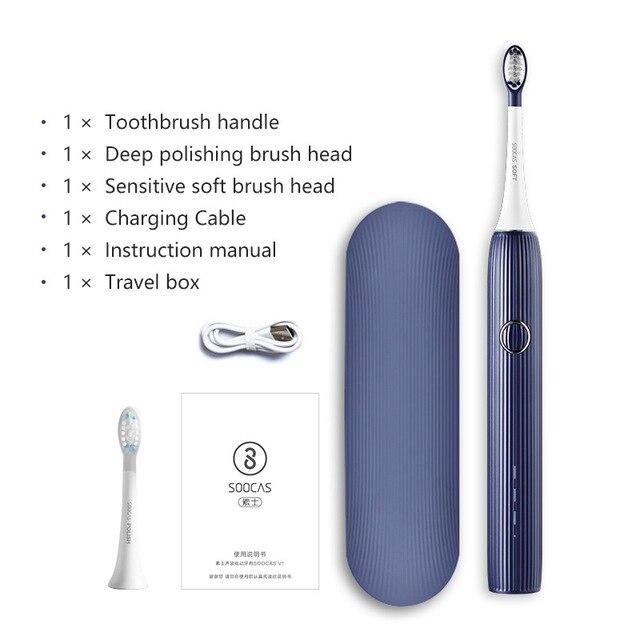 SOOCAS V1 Electric Toothbrush Sonic Ultrasonic Automatic Type-c Rechargeable Waterproof Tooth Brush Adult Travel Box: Blue