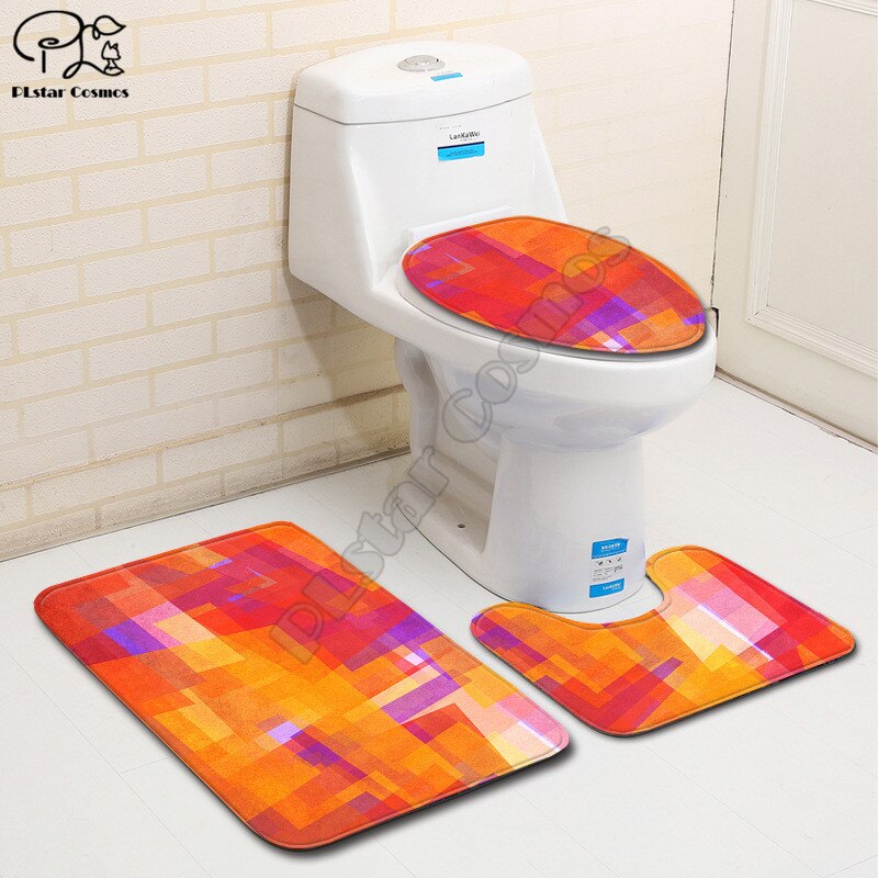 Psychedelic swirl pattern 3D printed Bathroom Pedestal Rug Lid Toilet Cover Bath Mat Set style-3: Navy Blue