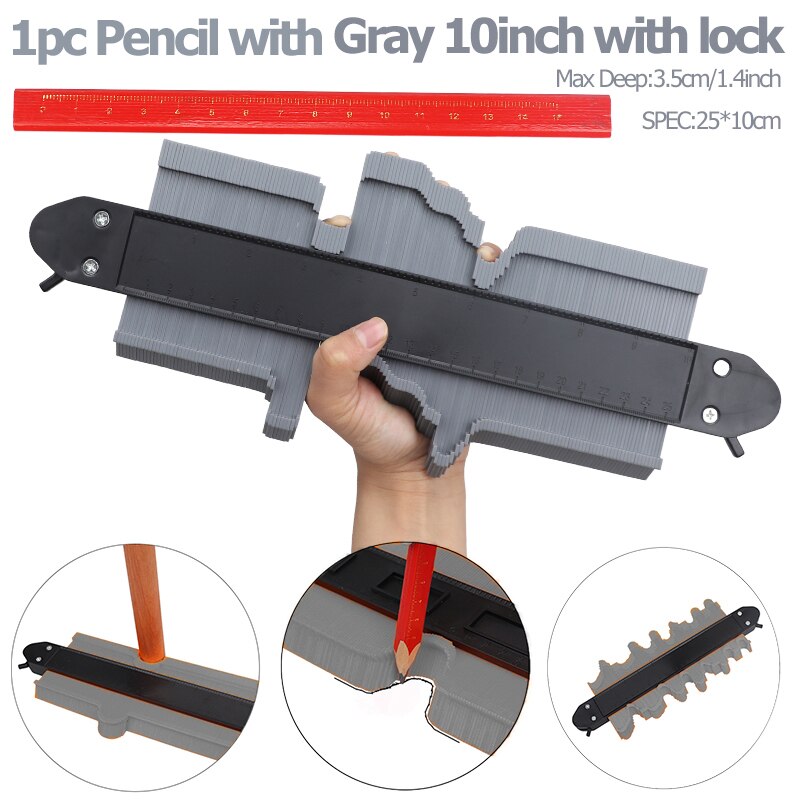 5/10 inch Multi-functional Contour Profile Gauge Laminated Tiles Tiles Edge Shaping Wood Measure Ruler Contour Gauge Duplicator: 25cm Gy Pencial