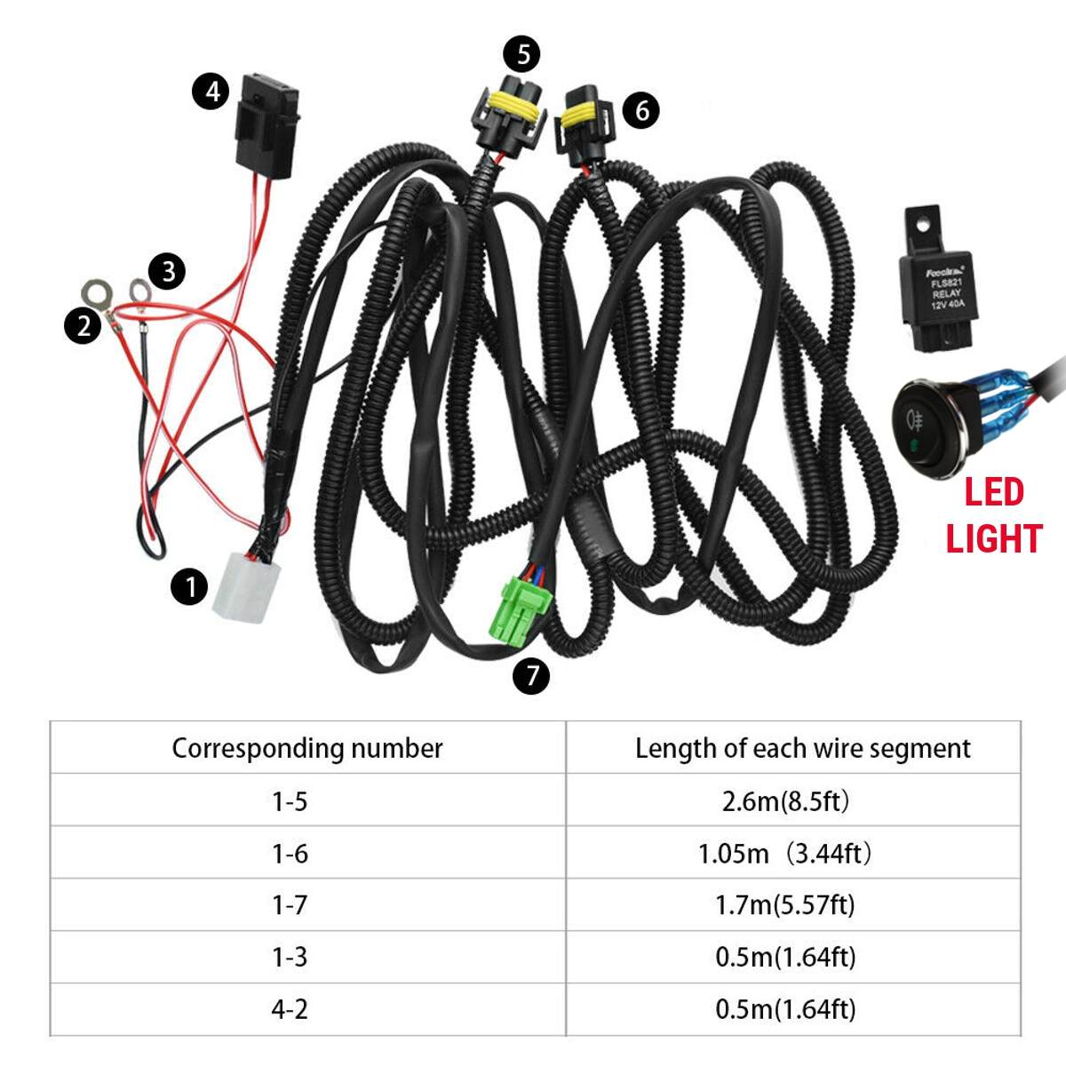 12V H11 Fog Light Lamp Wiring Harness Socket Wire Connector With 40A Relay LED Work Light Lamp Driving Offroad Universal