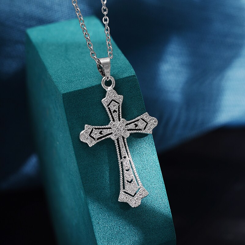 Retro Classic Shiny Crystal Cross Necklace for Women Cubic Zirconia Cross Choker Pendants Female Religious Jesus Jewelry: 13