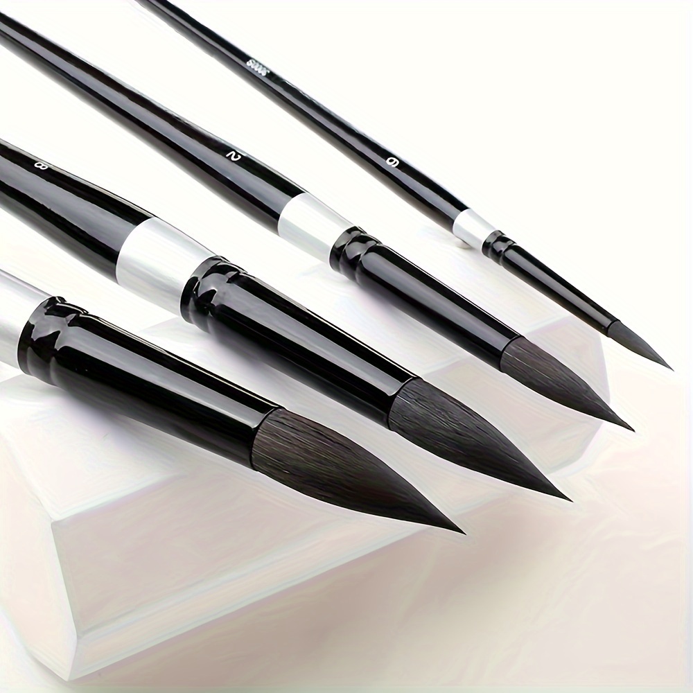 7-delige ronde eekhoornhaar kwastenset voor aquarel, inkten, gouache en tempera, professionele kunstenaarskwaliteit, houten handvat