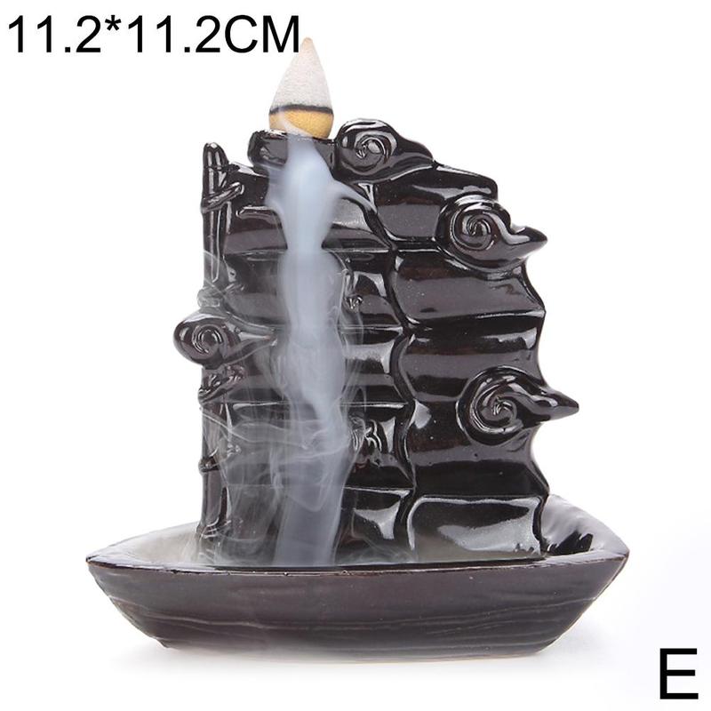 1pc criativo cachoeira queimador de incenso suporte de incenso cerâmica artesanal backflow queimador de incenso decoração cones: E