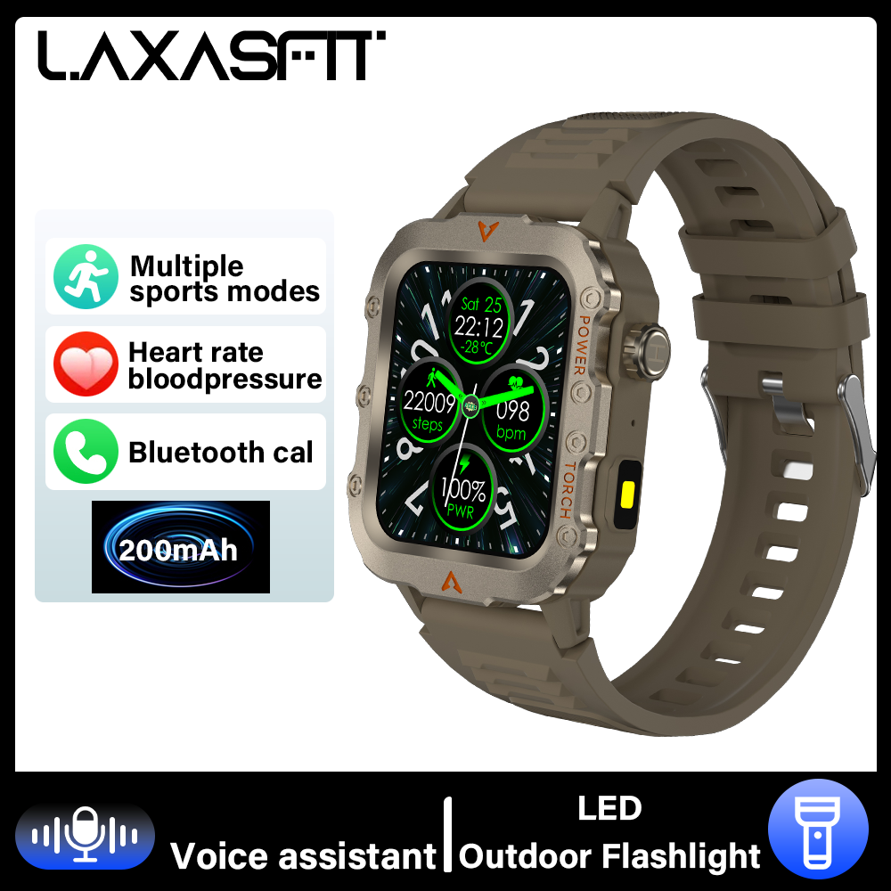 LAXASFIT montre de sport intelligente lampe de poche LED lecteur de musique suivi de l'activité appel Bluetooth surveillance du sommeil 2025 nouvelle montre intelligente: vert