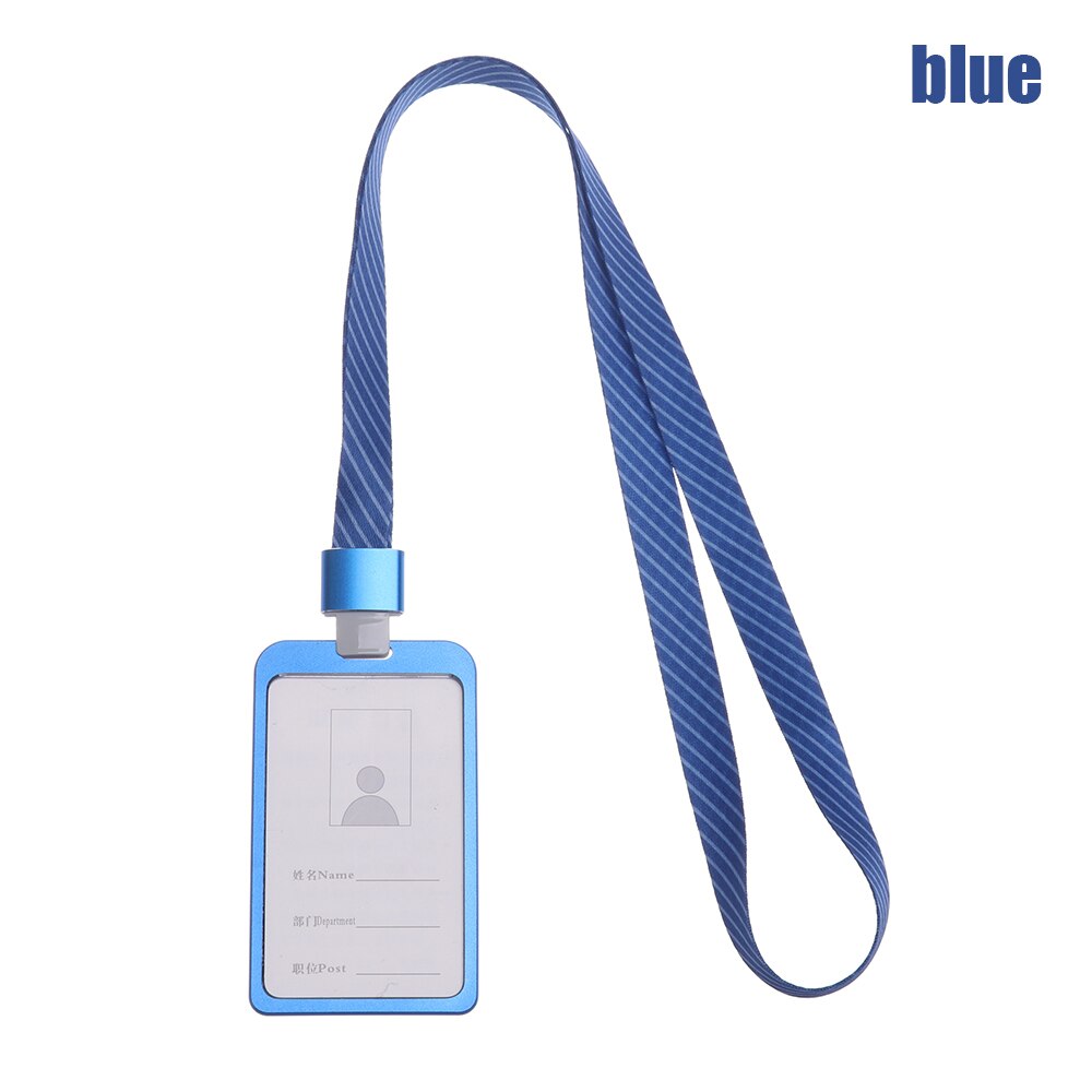 1pc ID Badge Holder Aluminum Alloy Metal Bus Work Business Exhibition Name Card Case School Office Supplies With Lanyard