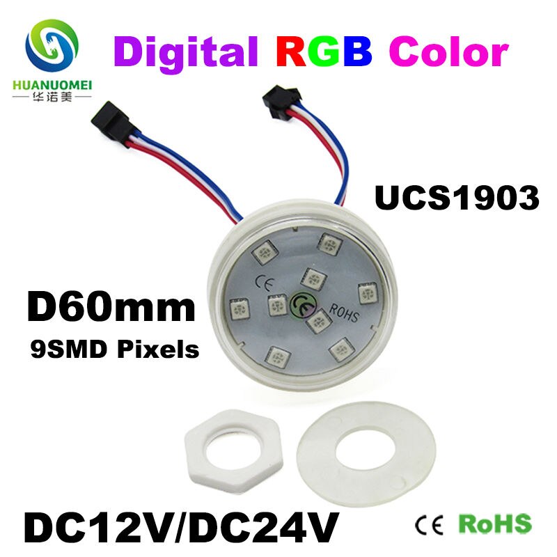 Täysvärinen osoitettava 60mm 9 lediä ucs 1903 led pikselin moduulivalo 5050 smd rgb digitaalinen polttimo led huvilamppu ratsastaa puistovalaistus