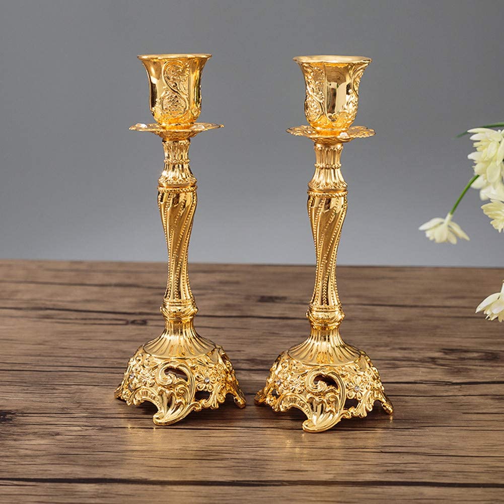 Candelabros chapados en oro para decoración del hogar, paquete de 2 candelabros de 18cm/7 pulgadas para velas cónicas de sabbat, para mesa de comedor