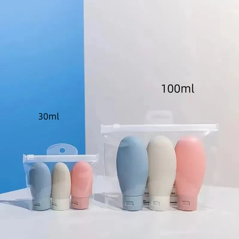 Ensemble de bouteilles rechargeables de voyage, 30/60/100ml, cosmétiques, lavage du visage, crème pour les mains, Lotion, tuyau, distributeur vide, 3/4 pièces: kaki foncé
