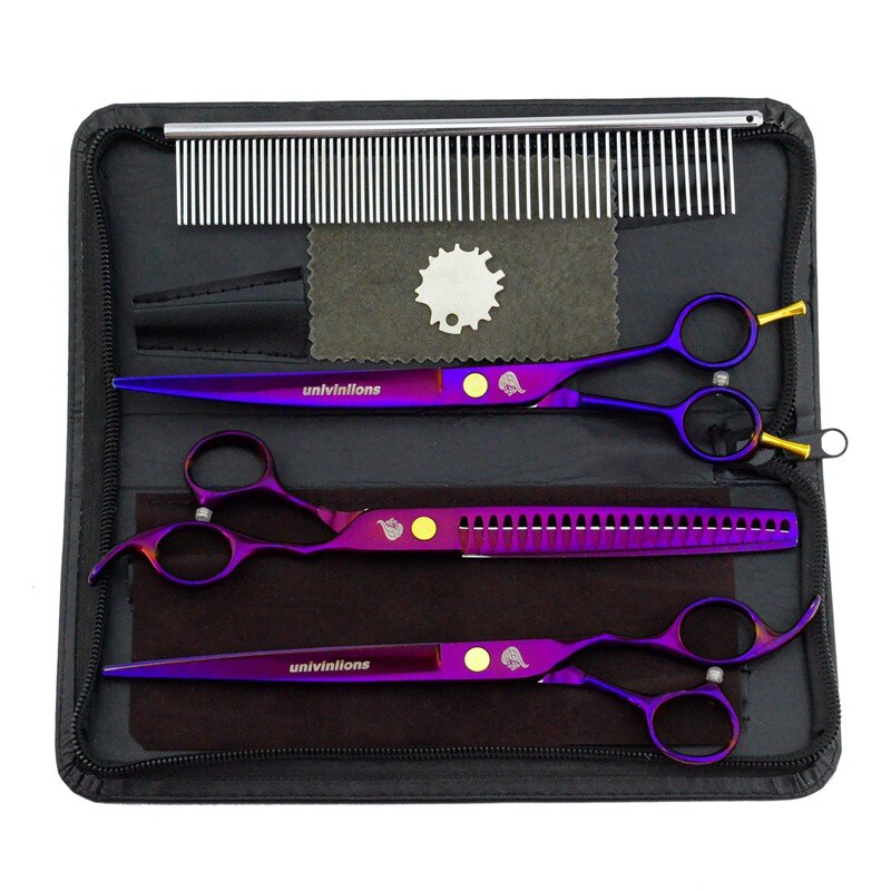 8&quot; titanium dog grooming scissors kits animal groomers curved scissors curved shears pet scissors trimming dog cat hair clippers: Purple