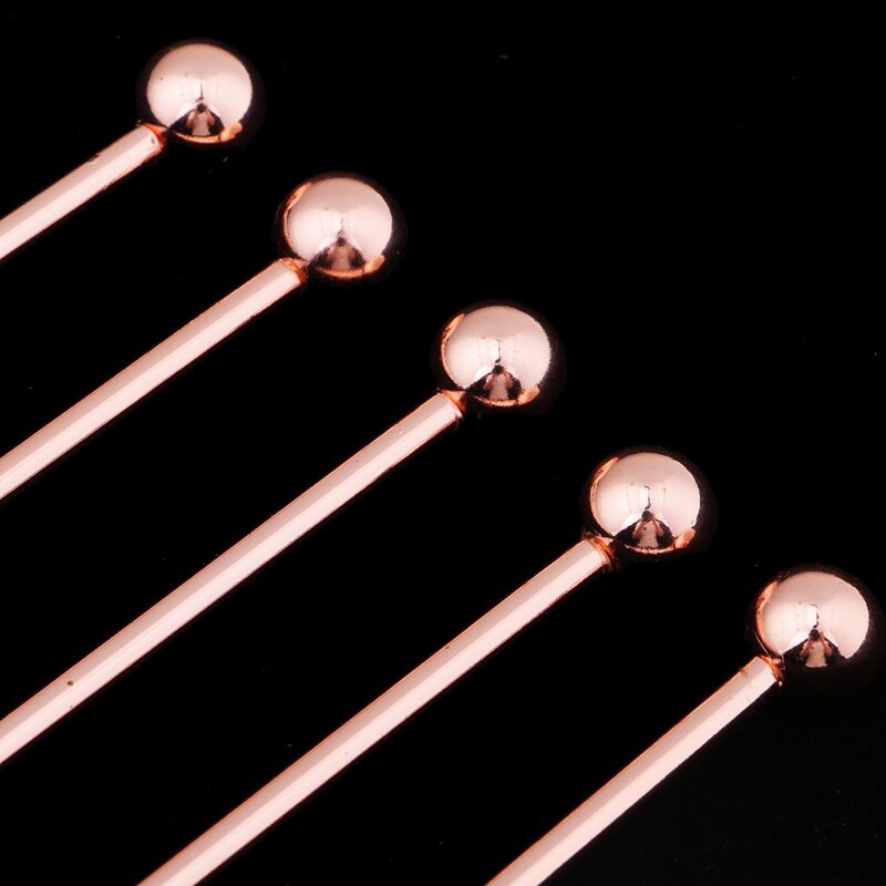 5Pcs Stainless Steel Stirrer Beverage Stirrers Stir Cocktail Swizzle Stick-Rose Gold-Straight Bar,19Cm