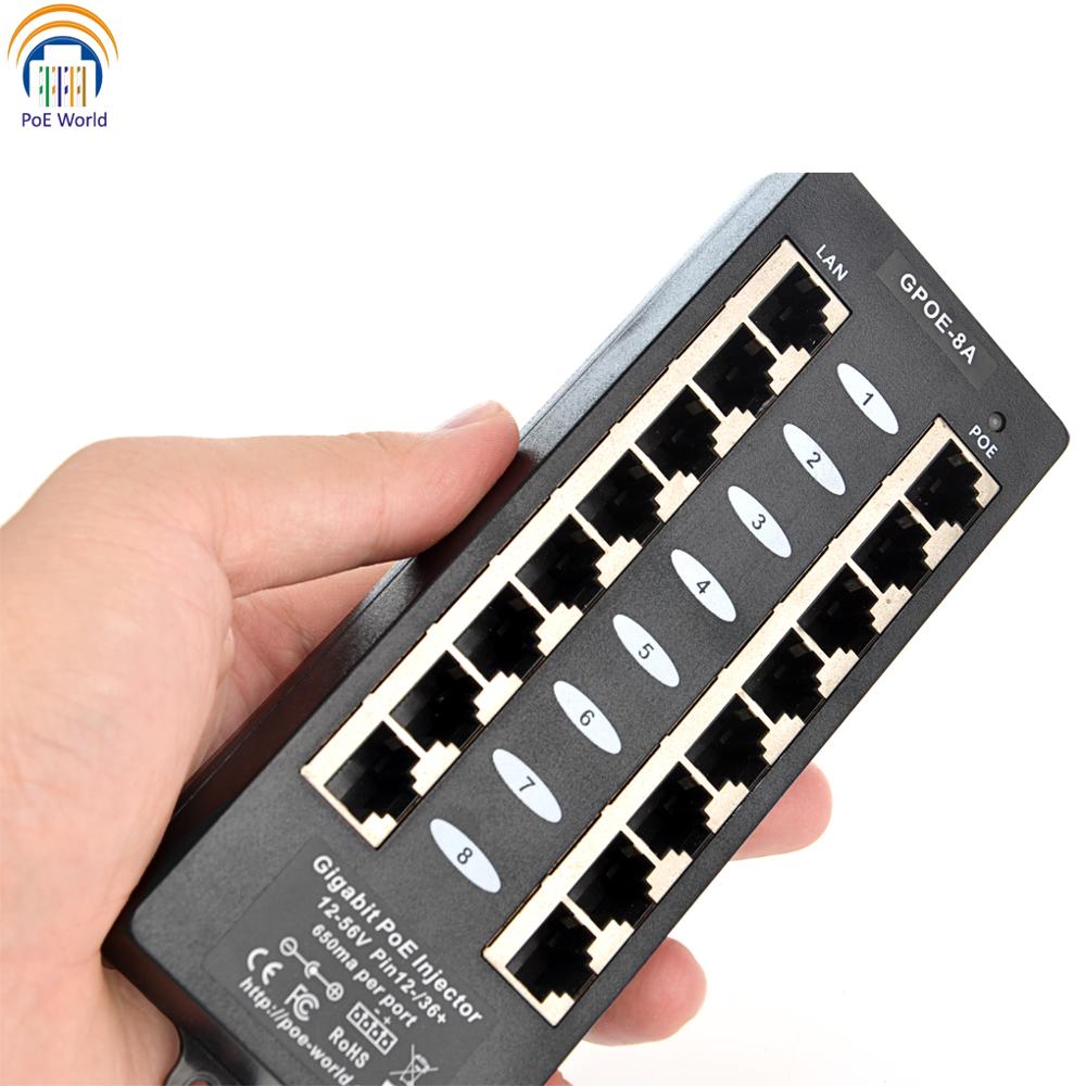 802.3af PoE Patch Panel 1000Mnps Networking PoE injector Mode A Security Gigabit 8Port PoE Injector Use with any Ethernet switch