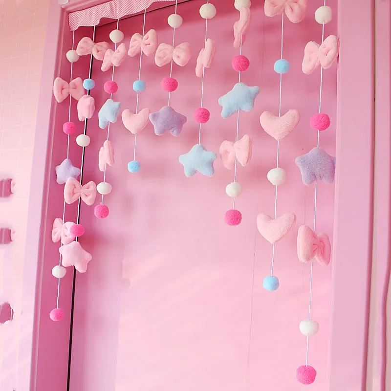 Korean Japan Plush Balls Tassel Doorway Curtains Ball Door Curtain Pendant Melody Kitchen Bedroom Living Room Girls Room Decor: black