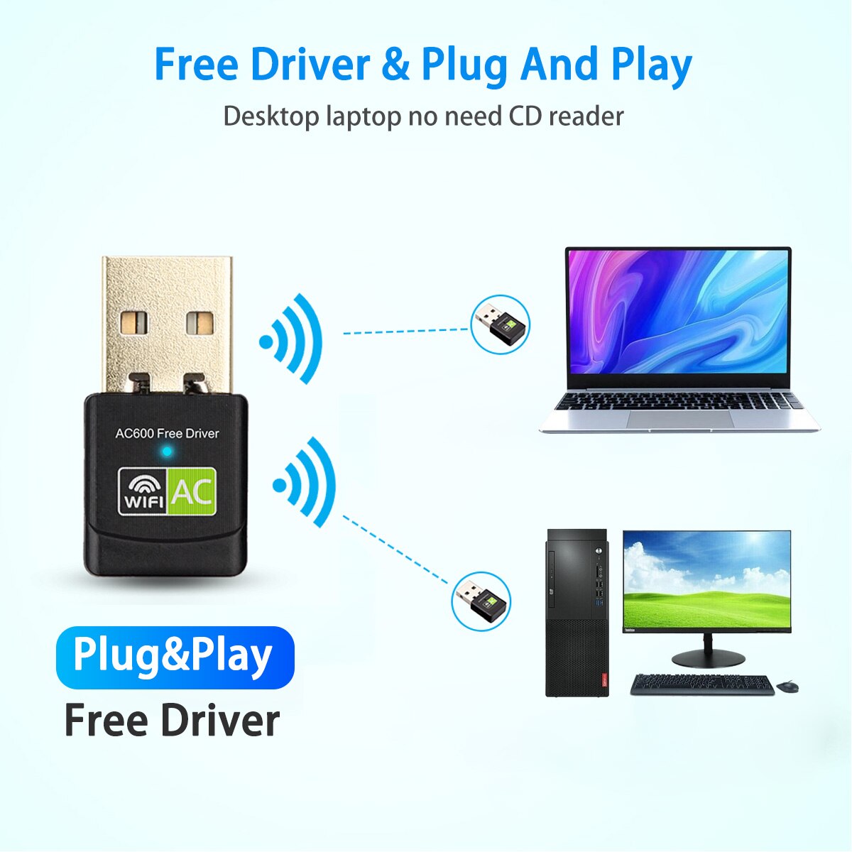 Free Driver USB Wifi Adapter 600Mbps Wi fi Adapter 5 Ghz Antenna Ethernet PC Wi-Fi Adapter Lan Wifi Dongle AC Wifi Receiver