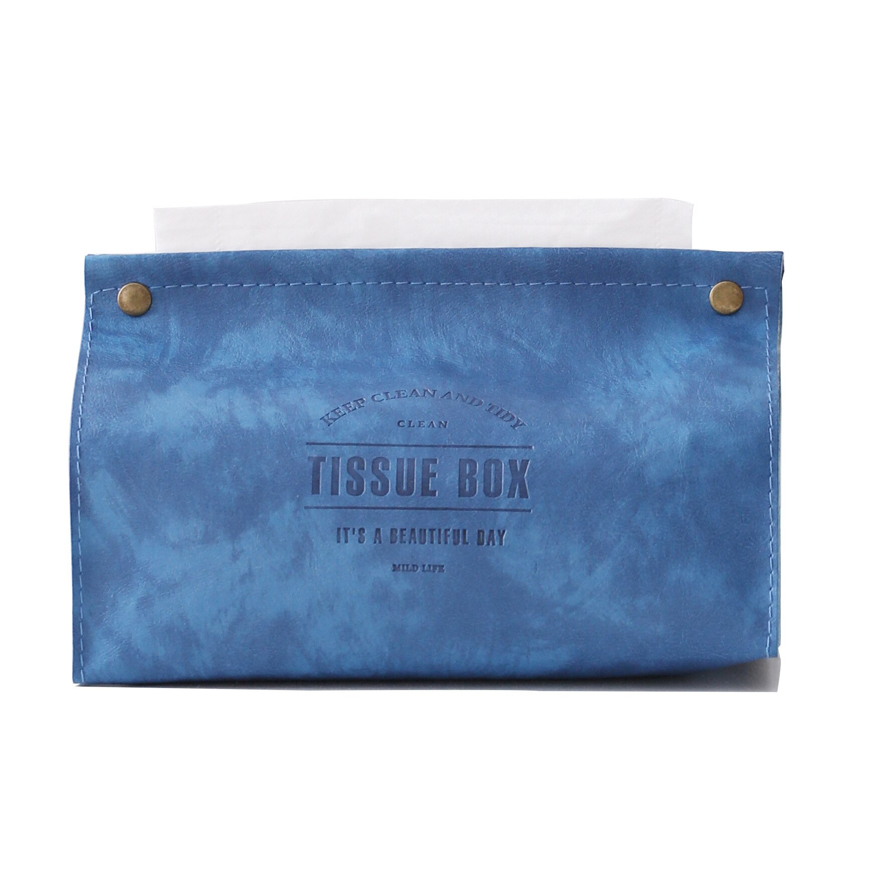Caja para pañuelos con de mármol y cuero sintético, recipiente para pañuelos, servilletas de papel para el hogar y el coche: Blue-2