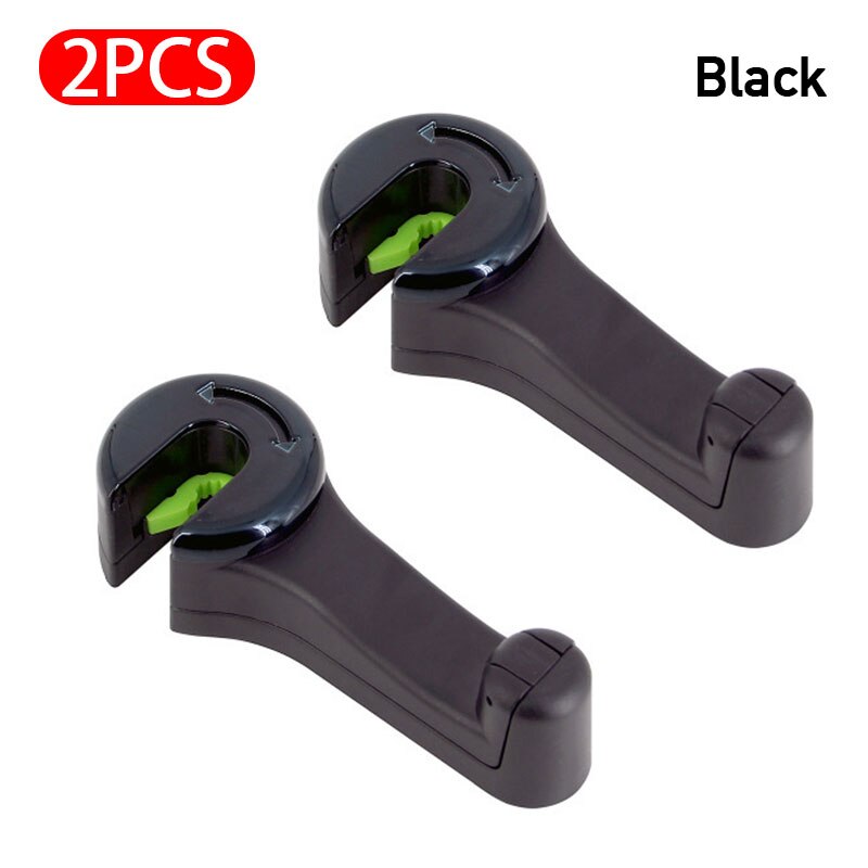 Gancho multifunción para reposacabezas de coche, gancho ajustable para asiento trasero de coche, bolso de mano, accesorios de soporte de tela, colgador trasero de asiento: Black 2 PCS