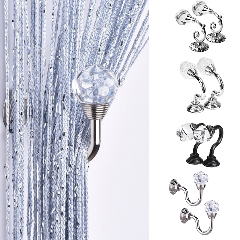 Solid Luxury Crystal Glass Curtain Holdback Wall Tie Back Hooks Hanger Holder Curtain Wall Hooks 2pcs