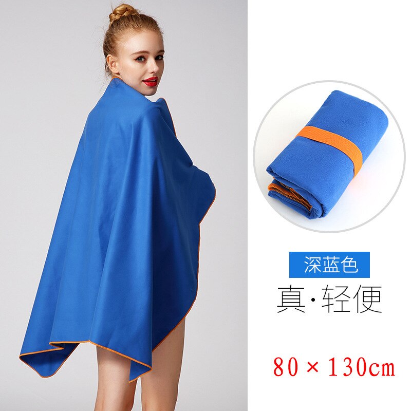 Yuke badehåndklæde absorberende hurtigtørrende voksen strand sports håndklæde kvinders fjedre absorberende håndklæde svømme eq: Dyb blå