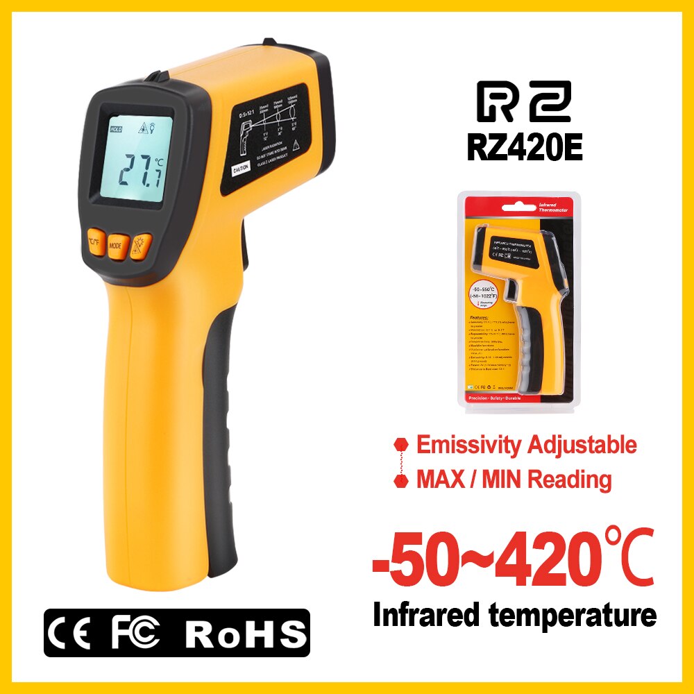 RZ Infrared thermometer thermal handheld digital electronic car temperature non-contact hygrometer Infrared thermometer: RZ420E