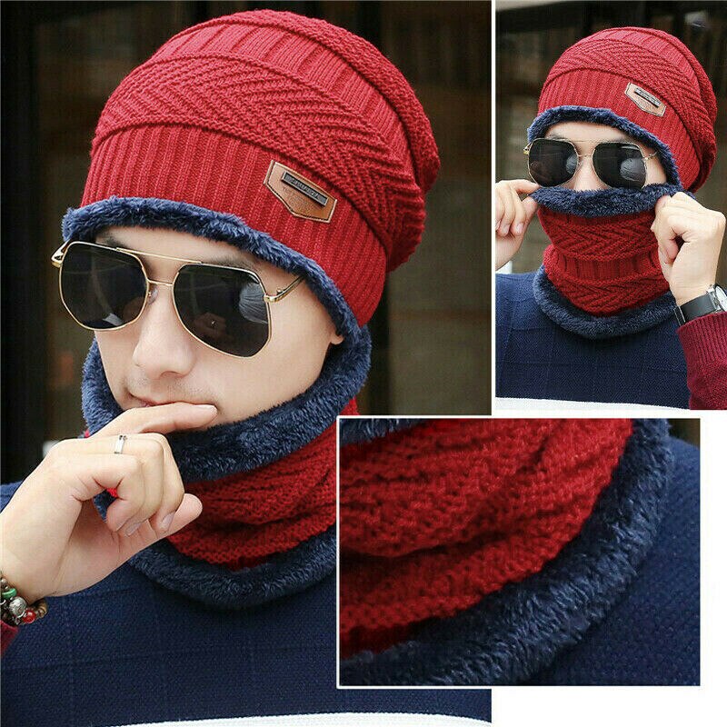 Gorro de Camping para hombre y mujer, gorro de esquí de vellón de lana cálido holgado + pañuelo para el cuello 2 uds, accesorios de invierno