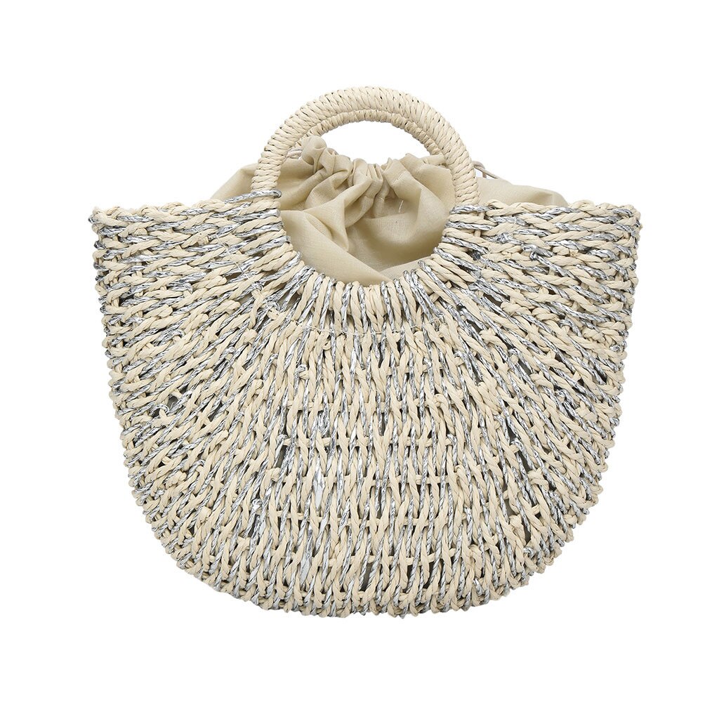 Strandstro tassen voor dames zomer dame rotan tas rits handgemaakte geweven strandtas bohemian bali handtas bolsos mimbre: Wit