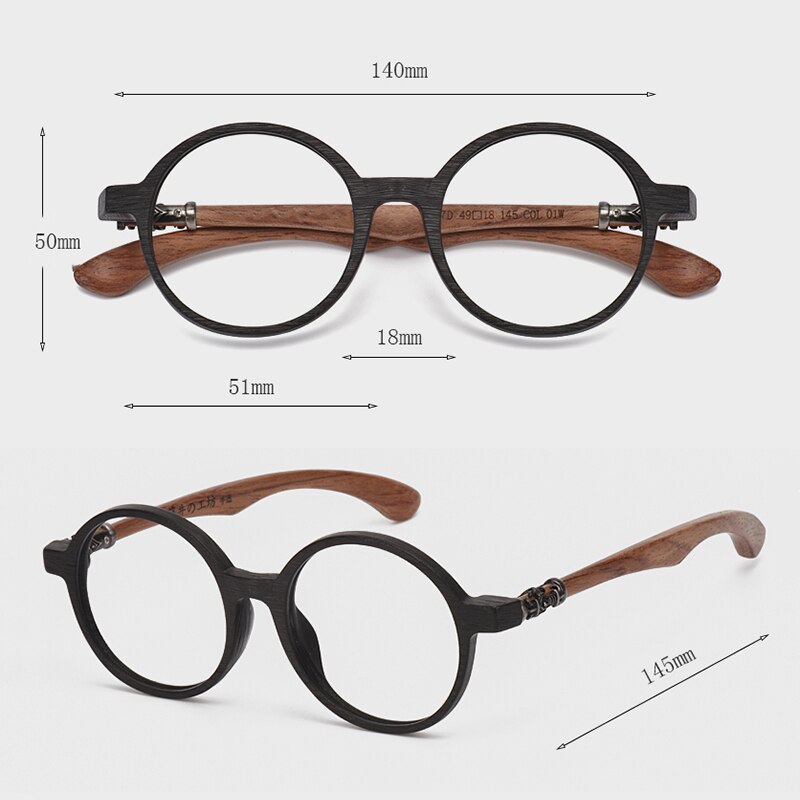 HDCRAFTER-gafas redondas clásicas de madera para hombre y mujer, montura para miopía, graduadas, de madera