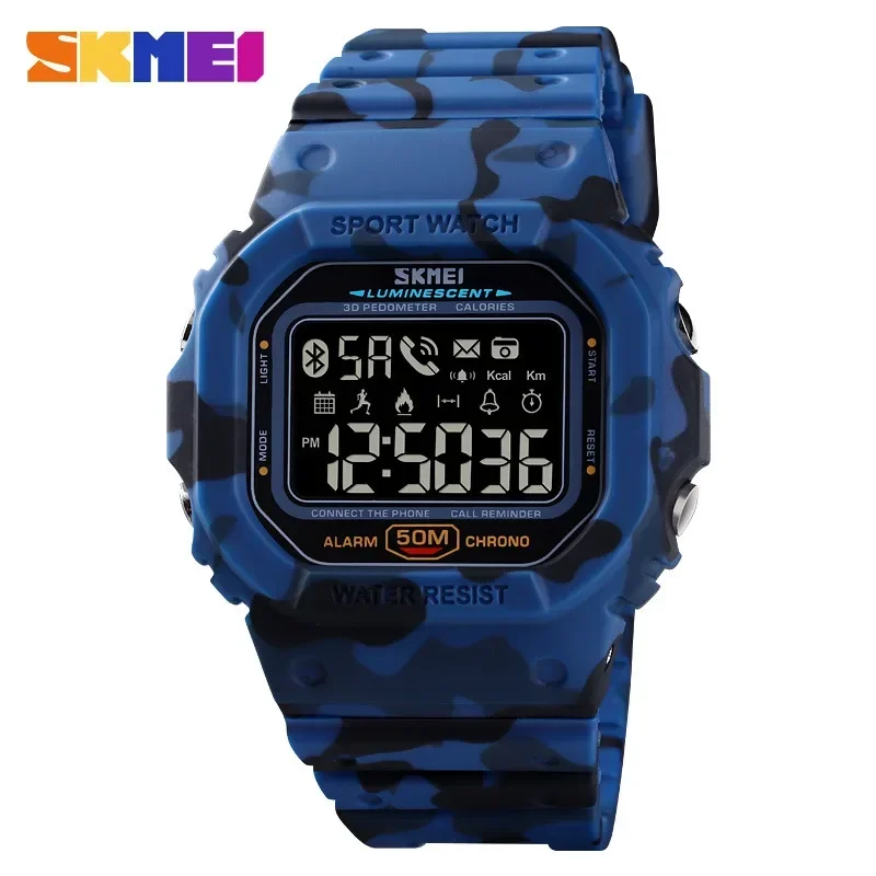 Reloj Digital deportivo SKMEI 1629 con podómetro rastreador de calorías para Iphone Huawei Xiaomi reloj masculino relojes de pulsera Bluetooth para hombre: Negro