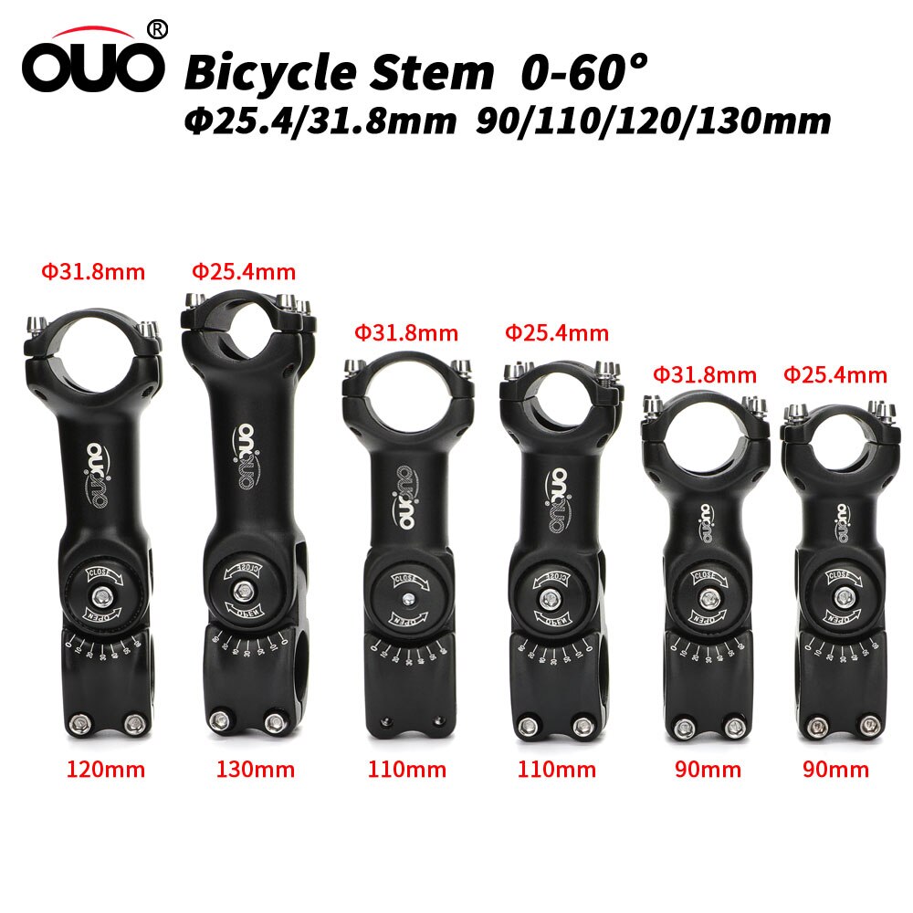 Ouo justerbar cykelstång 25.4/31.8mm cykel styrstam stigare 0-60 grader mtb mountainbike bar stigare cykeltillbehör
