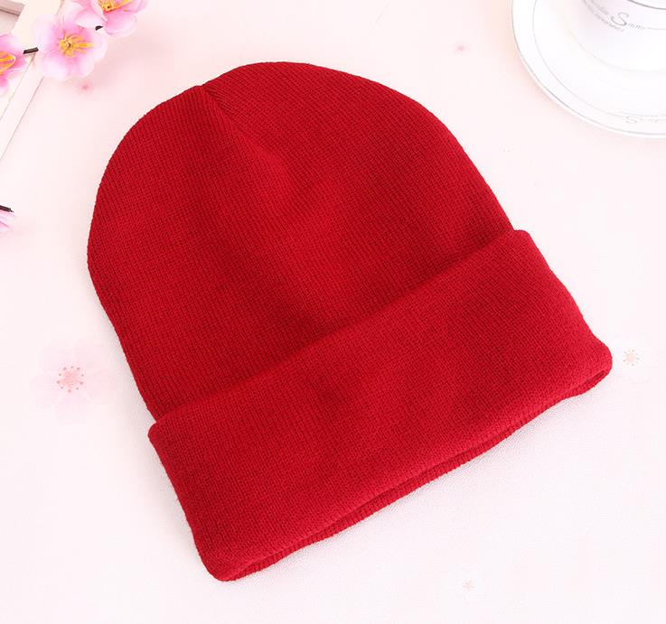Gorro de punto para mujer, gorro de punto de Color sólido Hip Hop para niños o niñas, sombrero de primavera rojo, gorros de abrigo de Hip Hop para adultos, Color negro y rojo: Rojo