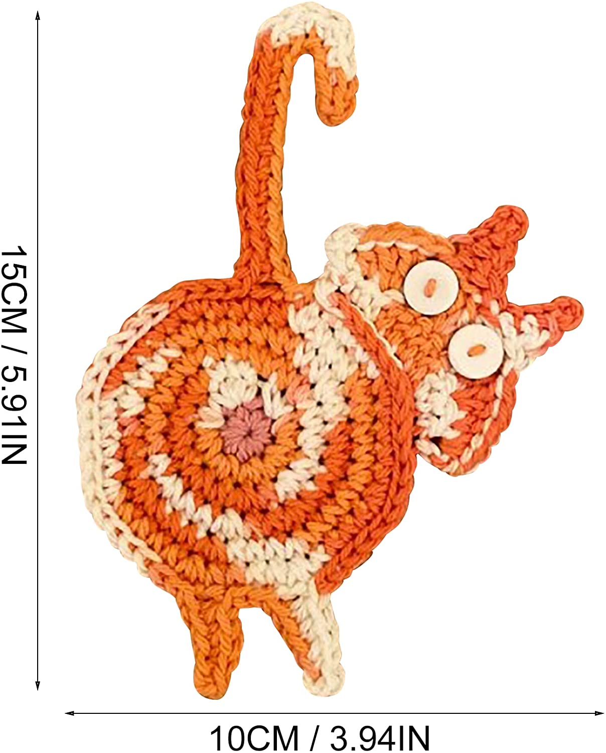 Cat Butt Coasters Cute Animals Shape Cup Mat Handmade Crochet Kitchen Home Office Bar Table Funny Decor Perfect Cat Lover