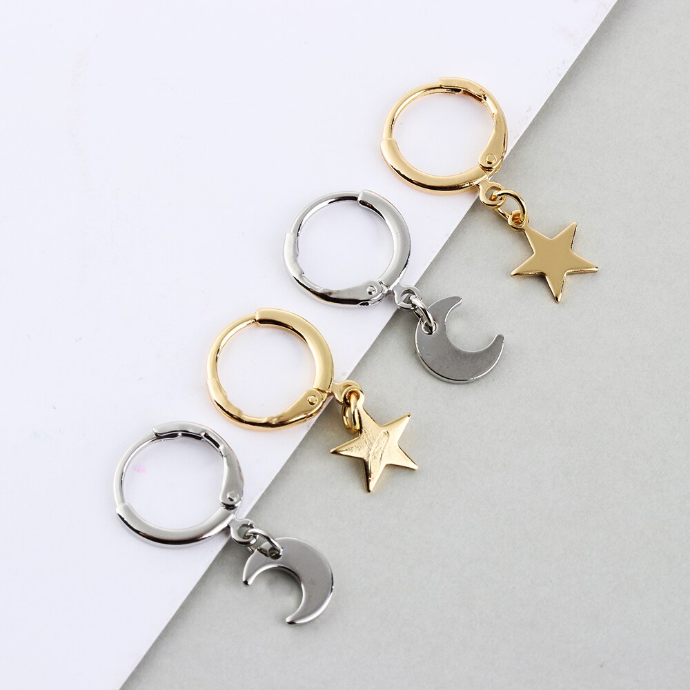 1 Paar Kleine Star Moon Bedels Oorringen Voor Vrouwen Meisjes Oor Piercing Oorbellen Mode Eenvoudige Sieraden Oor Decor