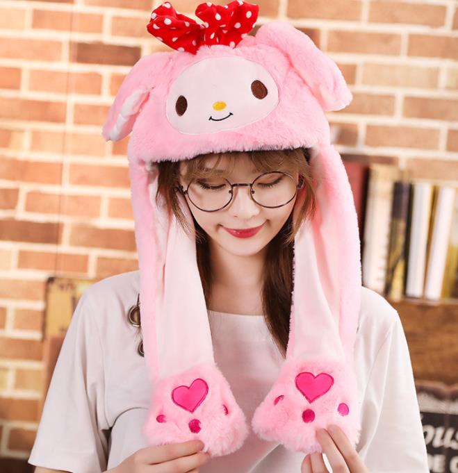 Girls Animals Ear Moving Jumping Hats Children Women Warm Plush Rabbit Winter Caps Kids Cute Bunny Fuzzy Pinch Airbag Funny Hats: 19