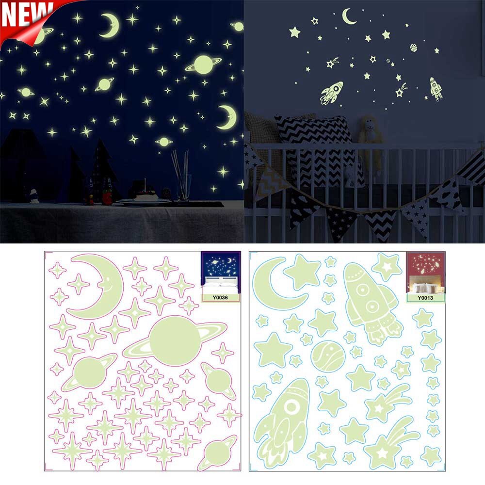 2 blatt Glowing in the Dark Planet Sterne Moons Wand Aufkleber Decals Luminous Decke Dekore für Kinder Kinder Jungen Mädchen zimmer