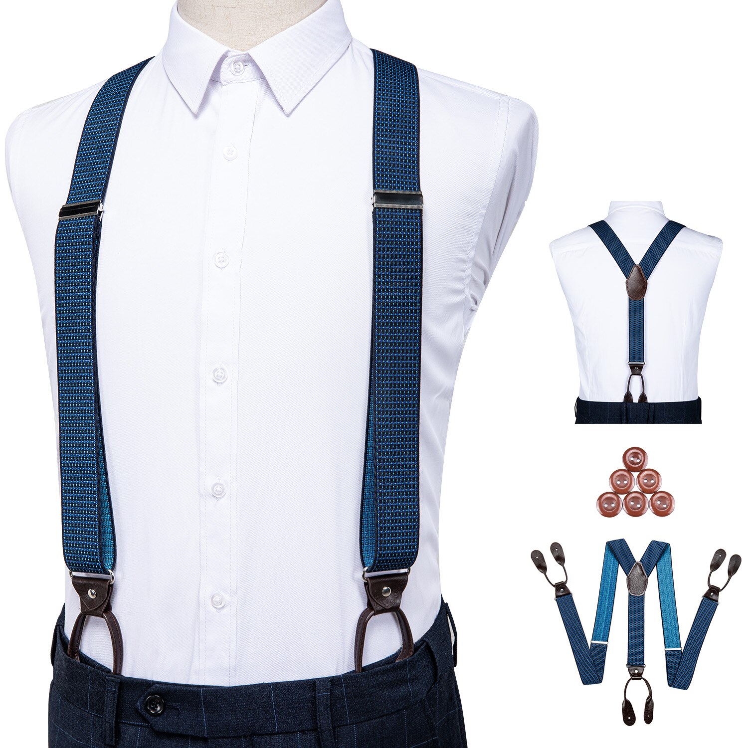 Bretels Voor Mannen Lederen Getrimd Knop End Elastische Smoking Y Terug Verstelbare Heren Mode Bretels Broek Bretels Bruin Dibangu