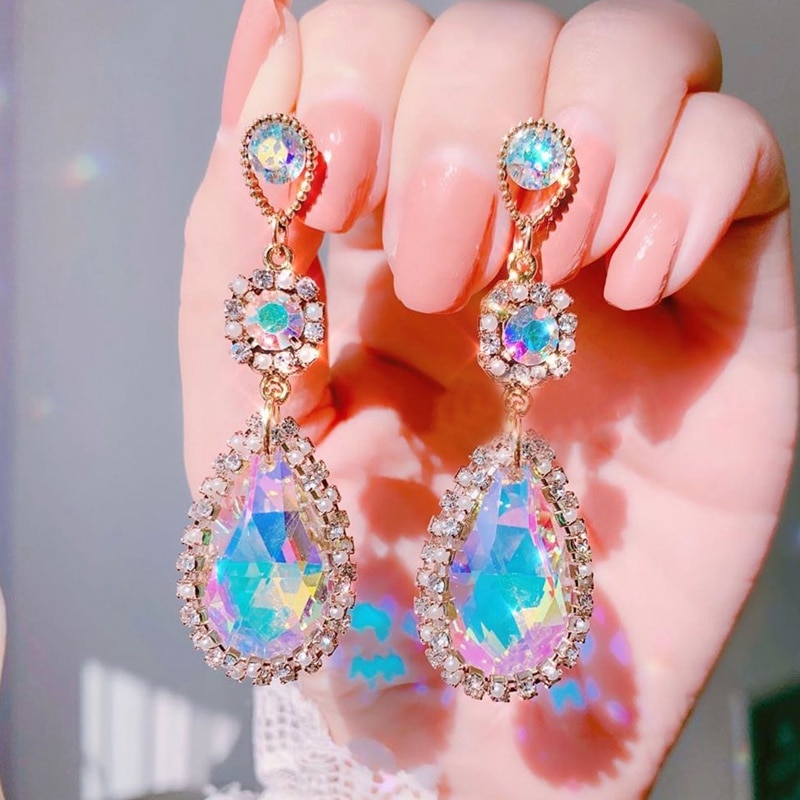Mengjiqiao koreansk luksus vanddråbe krystal temperament dangle øreringe til kvinder perle fest boucle d& #39 ;oreilles