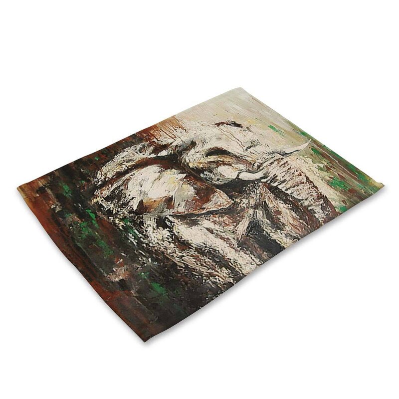 1 Pcs Elephant Pattern Kitchen Placemat Dining Table Mats Cotton Linen Drink Coasters Western Pad Bowl Cup Mat 42*32cm: 3
