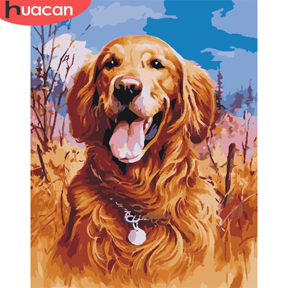 HUACAN Painting By Numbers Animal Kits Drawing Canvas DIY HandPainted Dog Pictures Art Home Decor