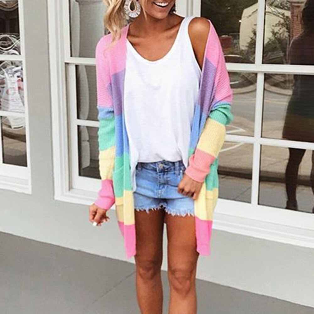 Review for harajuku Rainbow stripe love embroidered sweater YV8099 main image 1