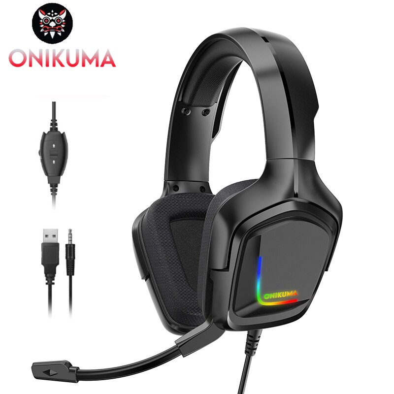 Onikuma  k20 ps4 gaming headset met usb-kabel, 3.5mm stereo hoofdtelefoons met microfoon, led-lampje, oortelefoon voor pc, laptop, tablet, gamer