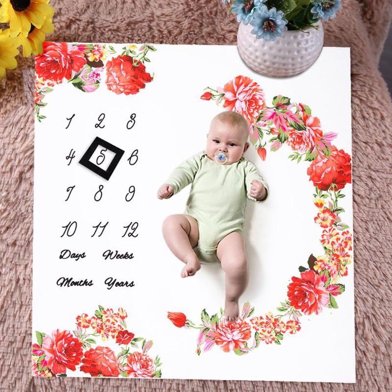 Multifunctionele Baby Fotografie Deken Baby Maandelijkse Milestone Dekens Douche Leuke Bloemenprint Wandelwagen Wollen Dekens