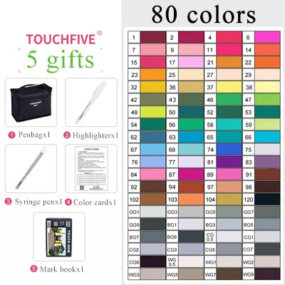 Touchfive markører pen 30/60/80/168 farver dobbelt hoved graffiti pen olieagtig alkoholisk skitse markør pensel pen kunstforsyninger til tegning: Touchfive 80 farver