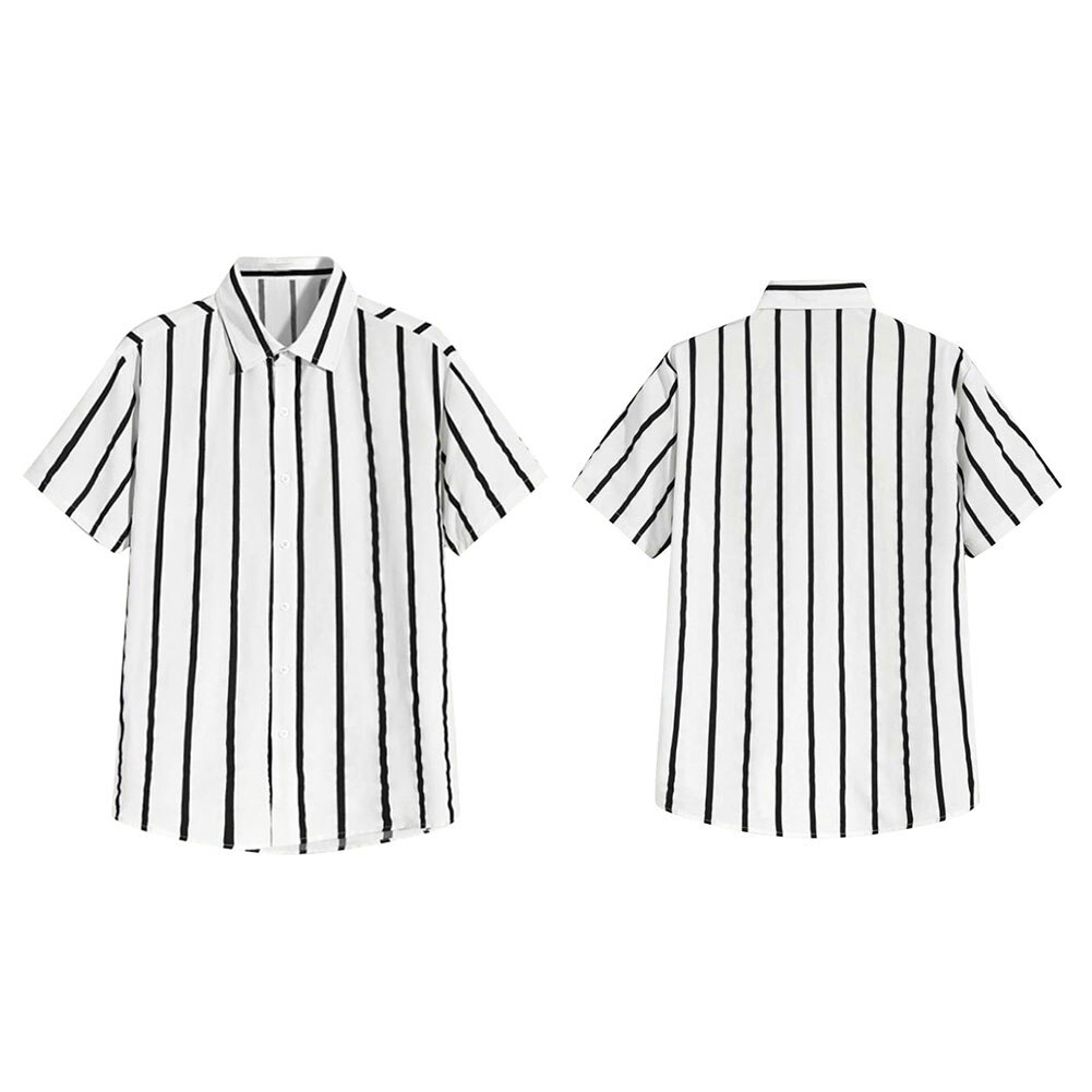 Men Buttons Front Short Sleeve Shirts Breathable Striped Printed Turn Down Collar Casual Shirt